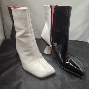 Black and White Mod size 8 low heel boots